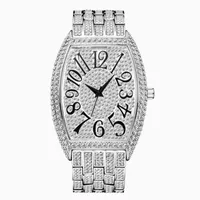 손목 시계 드롭 아랍어 숫자 망 시계 탑 실버 시계 남성 다이아몬드 남성 아이스 크로노 그래프 시계