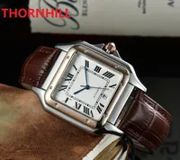 Top Designer Brand Men Watch Gentormen Luxury Steel Steel Wristwatch Cuero Marrón Dial Square Relogio Montre Reloj Masculino