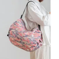 حقائب التسامي حجم كبير سميكة النايلون كبير المحمولة حقائب الكتف المرأة القابلة للطي الحقيبة حقيبة تسوق طوي طباعة أكياس السيدات الصديقة للبيئة