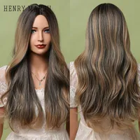 Synthetic Wigs HENRY MARGU Long Wavy Green Blonde Brown Ombre Wig Natural Cosplay Hair For Women Cosplaysalon Heat Resistant