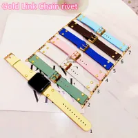 Fashion Watch Bands for Apple Strap 42mm 38mm 44mm 41mm 45mm IWatch 3 4 5 6 7 Series Diseñador Iwatch Band Rivet de cuero Pulsera Rayas Rayas Relojes 40mm para mujeres Oro
