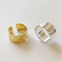 100% äkta 925 sterling silver öppen ring för kvinnor oregelbunden ojämn yta Folie breda finger ringar fina smycken YMR1077