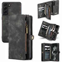 Zipper Wallet Flip Leather Cases voor Samsung Galaxy S23 S22 S21 Ultra S20 Fe S10 Noot 20 10 A20 A30 A40 A50 A50 A70 Detachable Magnetic Case Card Slots