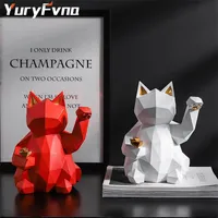 Yuryfvna Geometryczny posąg zwierząt Lucky Cat Kolekcjonerski Figurka Feng Shui Udana kariera Luck and Fortune Urok Dobry Zdrowie 210908