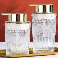 Liquid Soap Dispenser Relief Craft Glass European Modern Golden Stroke Shampoo Bottle Transparent Hand Sanitzer Bathroom Accessories