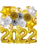 Parti Dekorasyon Yıllar Malzemeleri 2022 9 Çeşitli Renkler Ponponlar Konfeti Folyo Balonlar Arife Süslemeleri Nye Home P