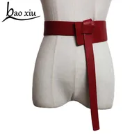 2019 New Black Wide Corset Leather Belt Female Tie Obi Waistband Bow Leisure Belts for Women Wedding Dress Waist Band Q0624