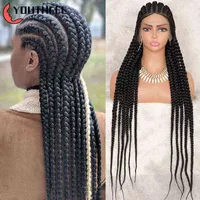Hairpiece Youthfee Full Head Lace Braided Wigs 36&quot; Cornrow Box Braids Wig with Baby Hair for Black Women Synthetic Front 0121