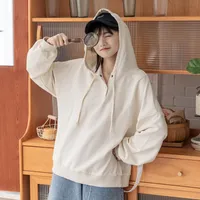 Women&#039;s Hoodies & Sweatshirts Autumn And Winter Solid Color Sweatshirt Simple Long-sleeved Pure Cotton Thin Loose College Style En*