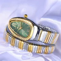 Orologi da polso Missfox serpente testa donna orologio da polso oro e argento braccialetto orologi signora quadrante verde diamante moda festa donna quarzo