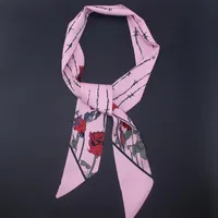 Шарфы мотограмма твил шелк женский богемный розовый цветок оголовье длинная сумка ремешок элегантный шейный шарф ленты розовый мягкий бандо