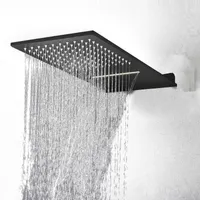 Bakala mate negro de acero inoxidable cabezal cabeza de lluvia cabezal con ducha con ducha de cascada montada en la pared 210309