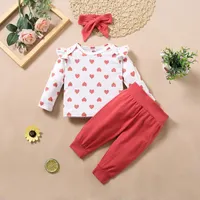 Clothing Sets Kids Baby Girl Clothes Cute Heart Print Top Red Color Pants Hedband Toddlers Long Sleeve Fall Outfits Set