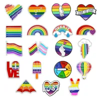 레인보우 LGBT 브로치 만화 심장 플래그 풍선 에나멜 핀 레즈비언 게이 프라이드 배지 연인 의류 옷깃 핀 선물