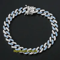Éternité Nouvelle ligne européenne et américaine de 9 mm de diamant bleu et blanc de diamant de diamant cubain chaîne bracelet pour hommes CZ Diamond Hip-Hop Femme Bracelet