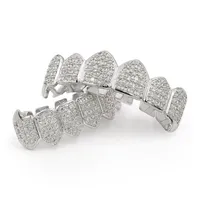 Hip Hop Iced Out CZ Mouth Teeth Grillz Caps Top Bottom Grill Set Men Women Vampire Grills 490 T2
