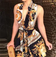Designer Femme Robes élégant Lettre à la chaîne imprimé robe robe dames V-cou bandage bandage vintage manches courtes mini robe de soirée vestidos blouse vêtements vêtements
