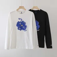 Vêtements pour femmes Coréen ADER Blue Graffiti Bluessom Brodé Fleurs Zhou Yutong Même t-shirt à manches longues T-shirt