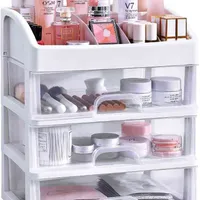 PEIDUO Makeup Organizer with 2/3 Drawers Vanity Countertop Storage for Cosmetics Brushes Nail Lipstick and Jewelry (White) 210914
