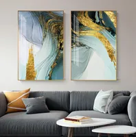 Obrazy nowoczesne streszczenie zielony złoty folia płótna moda niebieski plakat i druku obraz ściany do salonu Stylowa dekoracja Cuadro