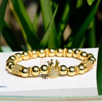 Beaded, Strands Luxury Charms Crown Shaped Zircon Armband för män Koppar Geometriska Spacer Pärlor Kvinnor Armband Par Smycken Present