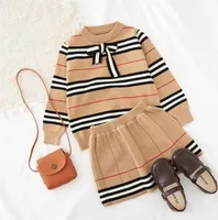 2021 Spring Autumn New Arrival Girls Knitted 2 Pieces Suit Top+skirt Kids Clothing Girls Clothing