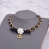 design necklace womenXiaoxiangshan Camellia Bow Necklace generous design simple personality sweet lovely leather rope bracelet