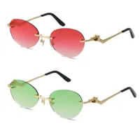 Neues Modell Verkauf Mode Metall Leopard Serie Randlose Sonnenbrille UV400 Schutz 18 Karat Gold Männliche und weibliche Sonnenbrille Schild Retro Design Brillenrahmen Männer