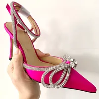 Sandals high heels sandals Mach Satin Womens Bow Crystal Embellished diamond chain decoration banquet women shoes sexy party designer