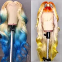 Middle Part Body Wave 13 * 1 Lace Front Pärlor 28 tums brasiliansk Remy Human Hair 613 Blondin Djup Part Wig Pre Plocked With Baby Hair