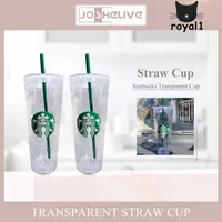 Klar lager Återanvändbar Starbucks Transparent plastkopp med PP Plast Straw Tumbler Straw Cup Double Layer Classic Coffee Bottle