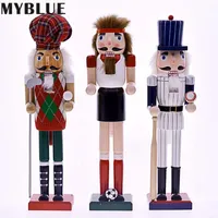 Decorative Objects & Figurines MYBLUE 40CM Wood Nutcrackers Golf Football Baseball Player Ornament Craft For Home Room Decoration