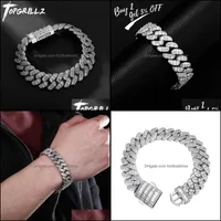 Link, Ketting Armbanden Sieraden 16mm Armband Iced Out Baguette Prong Set Cubaans in Wit Goud Micro Pave Cubic Zirconia Hip Hop Gift Drop Deli
