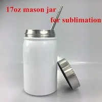 Witte Sublimatie Mason Jar Mok Dubbele Muur 17oz Rvs Mason Jars Tumbler met Deksel Straw Koffie Bier Juice Vacuüm Cups