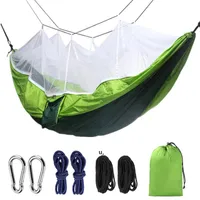 260 * 140cm Mosquito Net Hammock Outdoor Parachute Toile Hammock Tente Camping Tente Camping Swing Passage de lit avec crochet de corde RRB13683