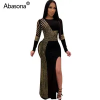 Casual Jurken Abasona Diamanten Rhinestone Bodycon Party Maxi Sexy Night Club Split Side Winter Tight Vestidos Bandage 2021 Plus Size