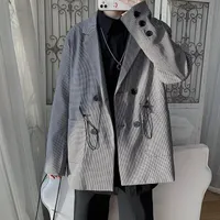 Herenpakken Blazers Spring herfst Plaid Blazer Fashion Business Society Mens Dress Jacket Korean Double Breasted Suit M-2XL