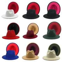 Patchwork Felt Fedora Hats Men Women Jazz Panama Cap Imitation Wool Double-Sided Color Wide Brim Hat Man Woman Fashion Travel Caps 37 colors