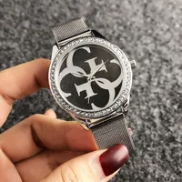 Marca Reloj Mujer Muchacha Cristal Estilo Dial Metal Acero Banda Cuarzo Relojes de pulsera GS19
