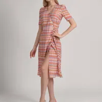 Yeni Geldi Moda kadın Basit Ekose Tek Parça İpek Sarılmış Çay Break Elbise 210309