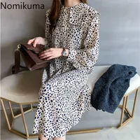 Повседневные платья Nomikuma Plus Размер 4XL старинные элегантные длинные рукава платье женщины напечатаны свободные шифоновые негабаритные Vestidos 3C525
