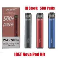 Original IGET NOVA POD Starter Kit de dispositivo descartável E-Cigarette 500 Puffs 350mAh Recarregável Bateria 2ml Cartucho Prefilado Vape Pen vs Shion XXL 100% Autêntico