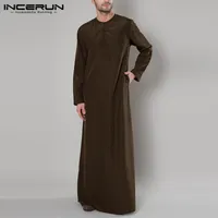 Incerun Men Мусульманский арабский кафтан исламский с длинным рукавом абая одежда твердого цвета Саудовская Аравия платье Jubba Thobe одежда S-5XL