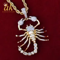 Скорпион животных Хип-хоп Кулон ожерелье Золотой Цвет Bling Cubic Zircon Мужские женские Ювелирные Изделия