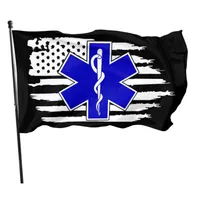 Ems Star of Life EMT Paramedic Medic Flaggor Banners 3x5ft 100D Polyester Varmdesign 150x90cm Snabb leverans Levande färg med mässingsgrommets