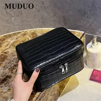 MUDUO Women Cosmetic Bags PU Leather Travel Handbag Organizer Makeup Bag Wash Make Up Elegant Beauticians Cosmetics Case 220225