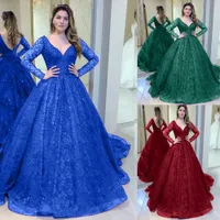 Frauen langes Ärmel Kleid 2022 Bling Abendkleider V-Ausschnitt Maxi Ballkleid Prom Party Kleider für Hochzeiten Vestido de Festa 4XL 5x
