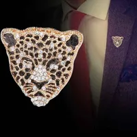 Strass Leopard Head Tiger Brosche Abzeichen Herren Anzug Pullover Pins Vatertag Geschenke Metall Mantel Revers Pin für Männer Zubehör