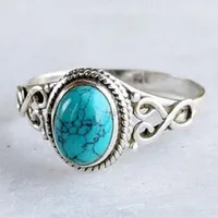 Natural Stone Band Blue Turquoises Finger Rings Vintage Antique Fashion Jewelry For Women
