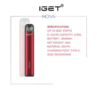 Autentisk Iget Nova Pod Starter Device Kit 350mAh Batteripatroner 2ml Förfylld Engångs E-cigarett 1200 st A Case Wholes 500A05